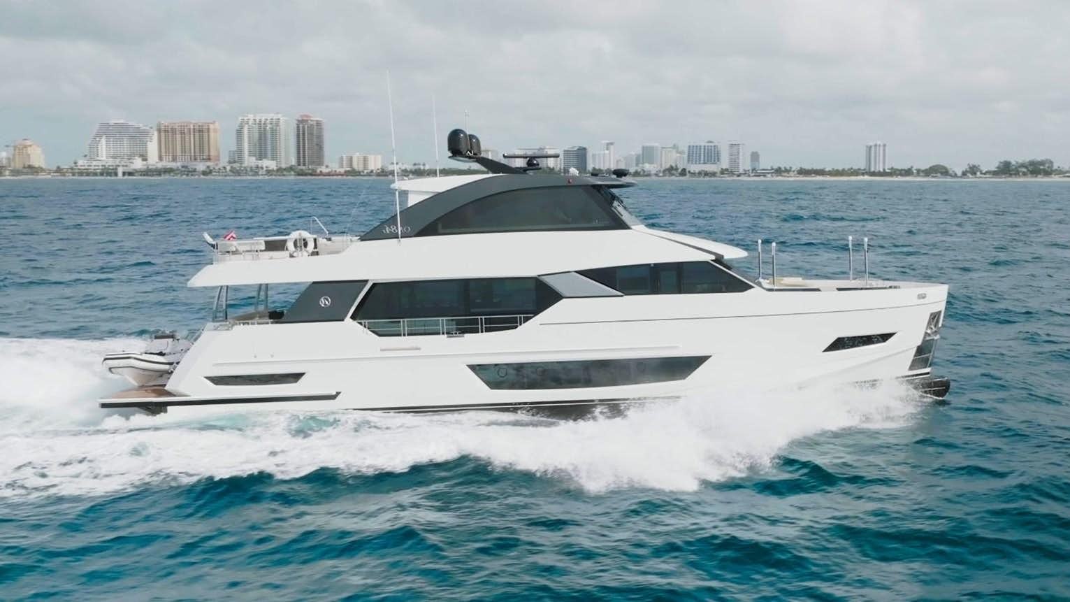 a white yacht on the water aboard PANACEA Yacht for Sale