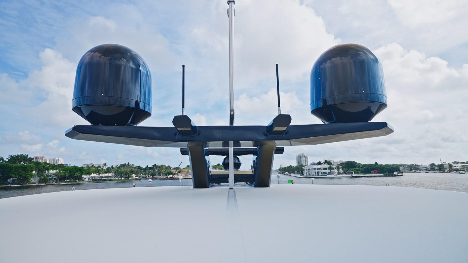 a couple of large satellite dishes aboard PANACEA Yacht for Sale