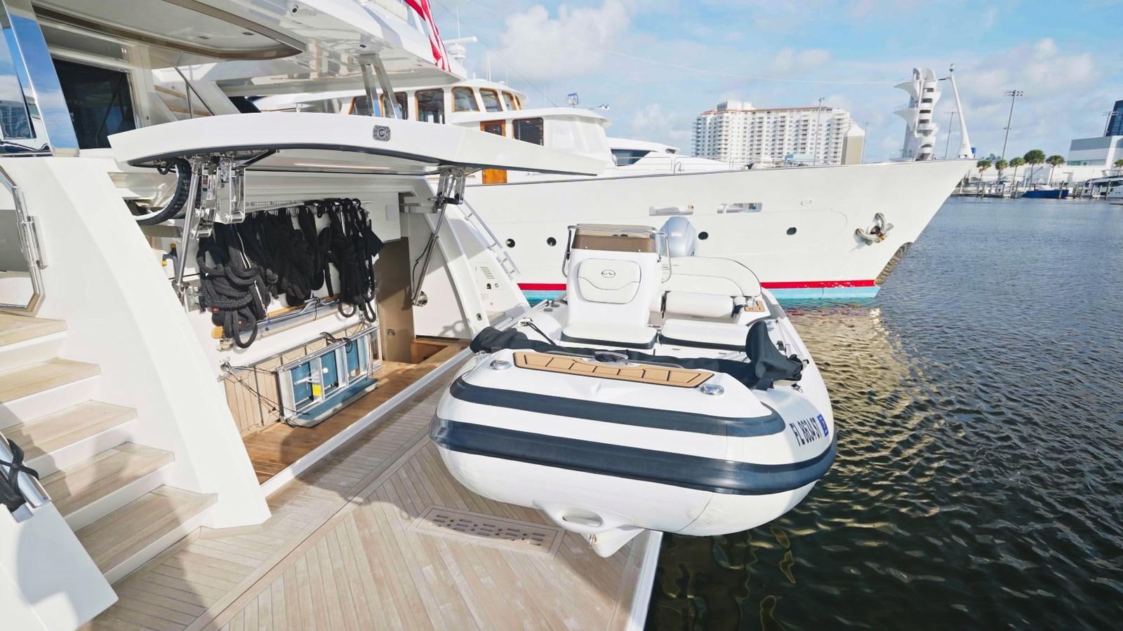 a boat docked at a pier aboard PANACEA Yacht for Sale