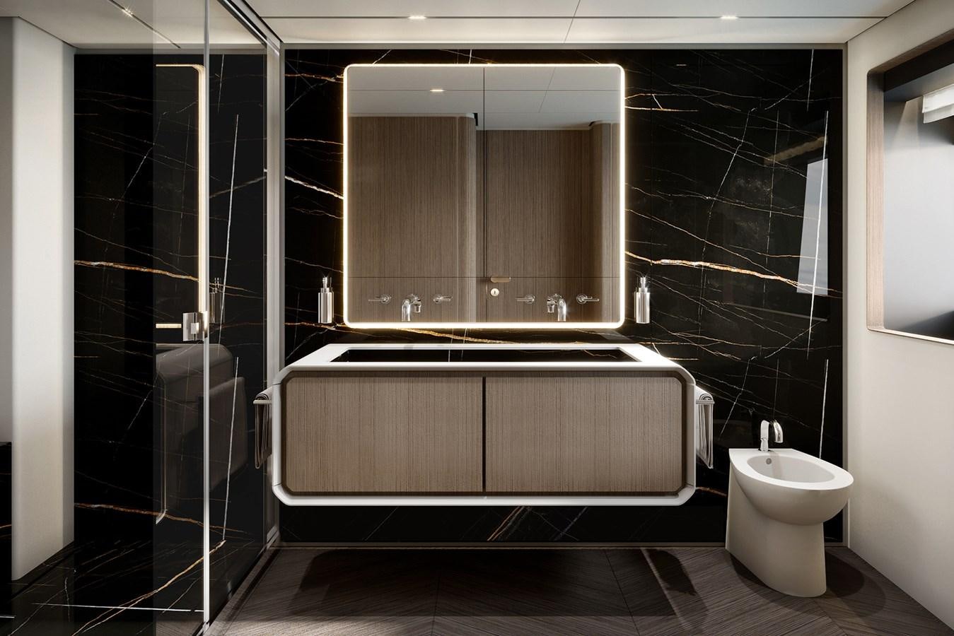 a bathroom with a tub and sink aboard FERRETTI  INFYNITO 90 Yacht for Sale