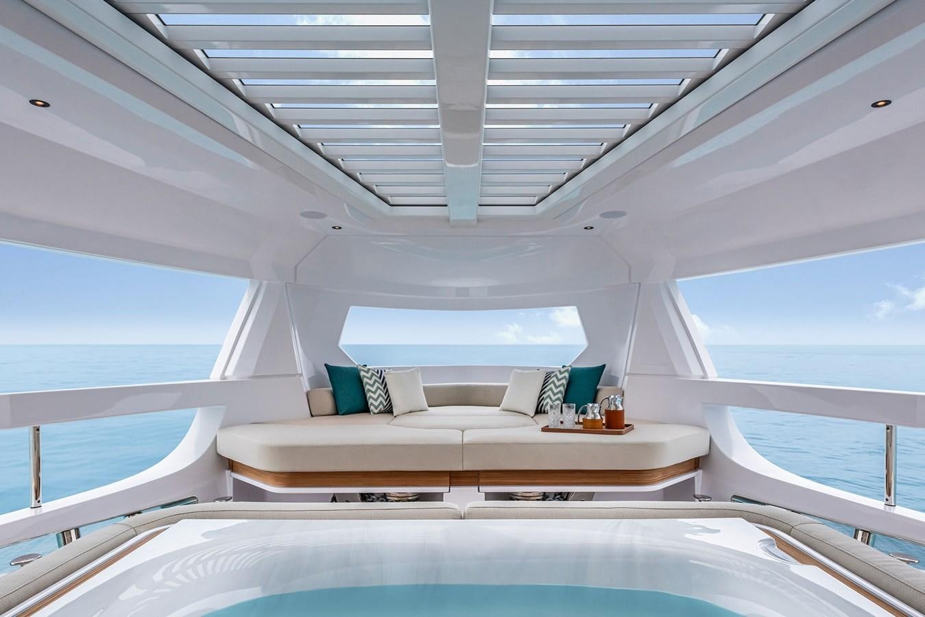 a bed in a room aboard FERRETTI  INFYNITO 90 Yacht for Sale