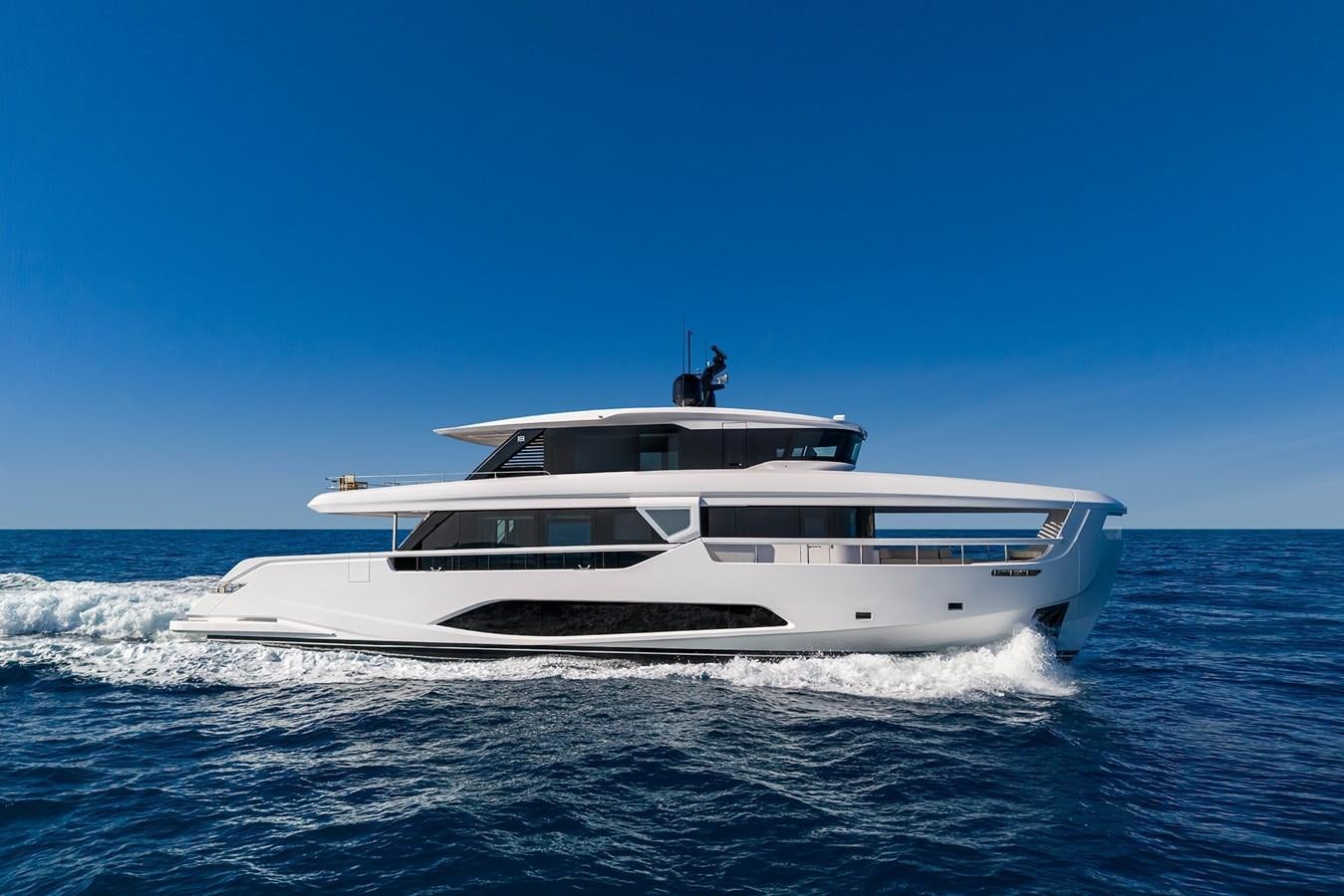 a white yacht on the water aboard FERRETTI  INFYNITO 90 Yacht for Sale