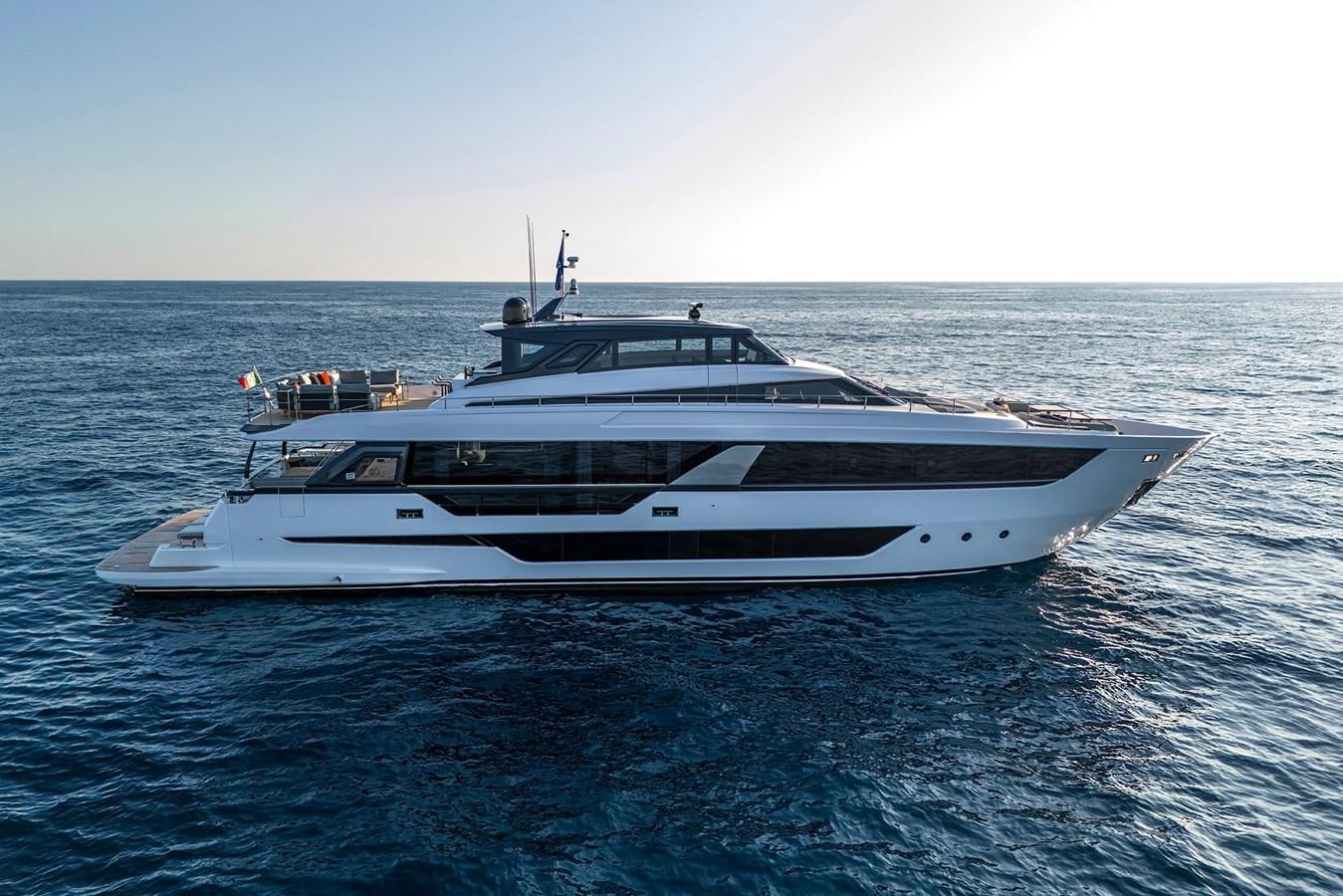 a white yacht in the water aboard FERRETTI  1000 SKYDECK Yacht for Sale