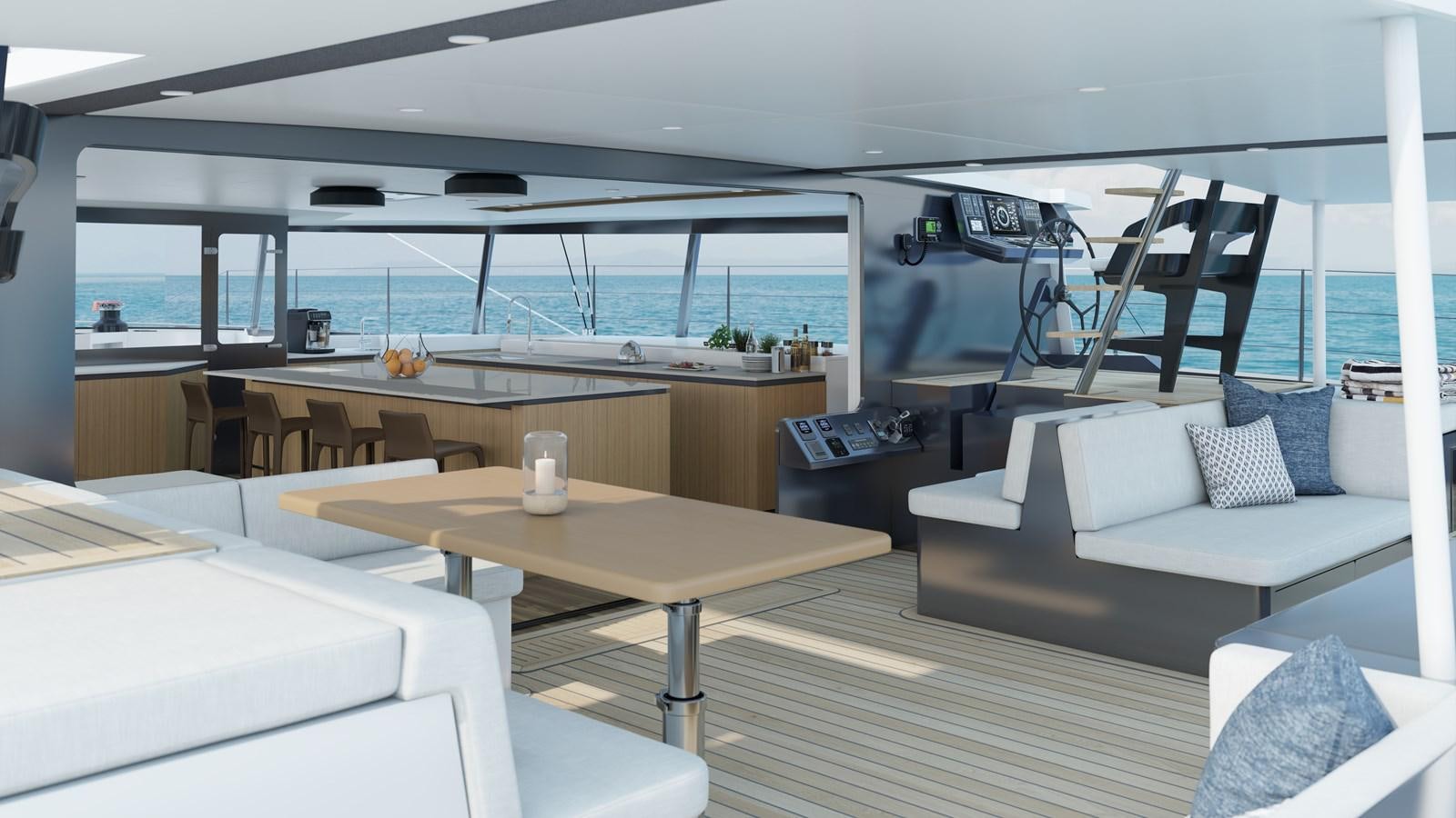 a room with a couch and a table and a tv aboard BALANCE 750 Yacht for Sale