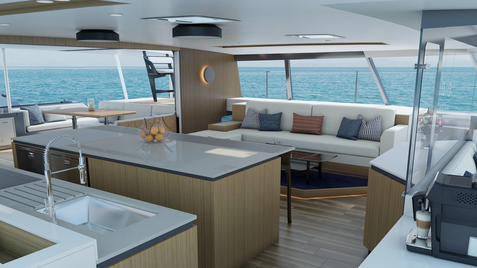 a room with a table and chairs aboard BALANCE 750 Yacht for Sale