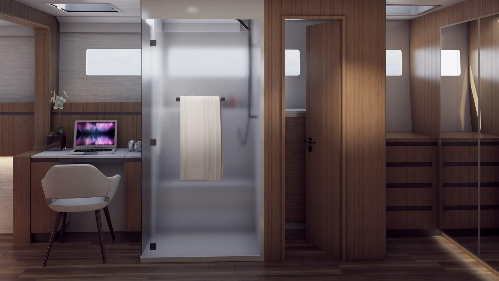 a room with a desk and a computer aboard BALANCE 750 Yacht for Sale