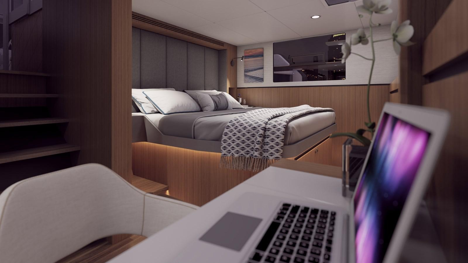 a laptop on a bed aboard BALANCE 750 Yacht for Sale