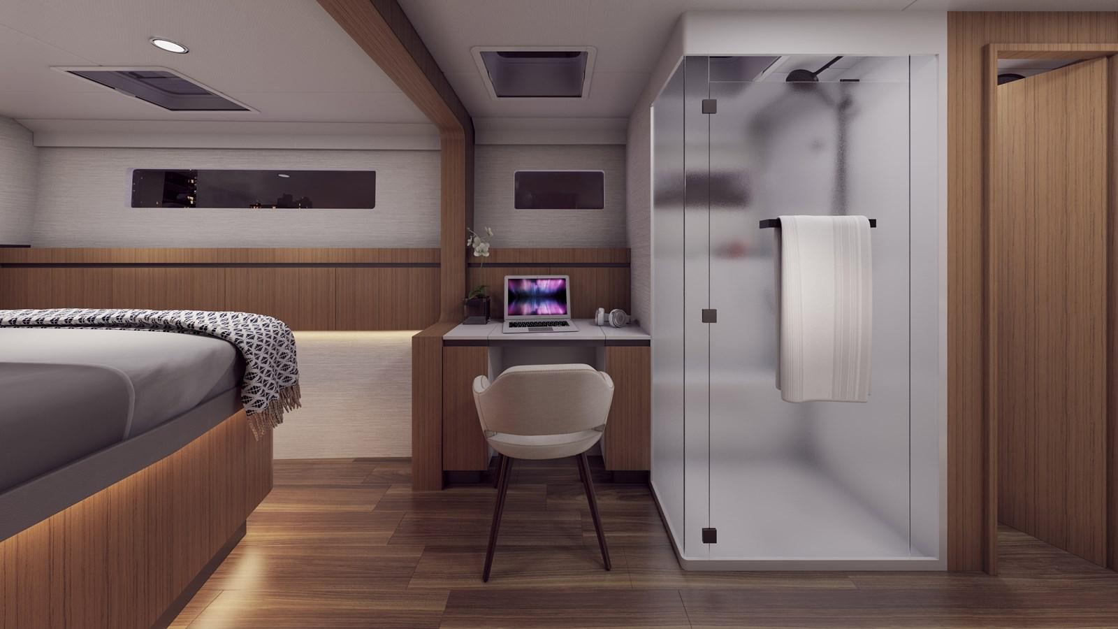 a room with a bed and a desk aboard BALANCE 750 Yacht for Sale