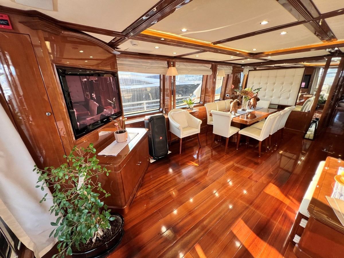 a living room with a large screen aboard 2009 BENETTI 85 LEGEND Yacht for Sale
