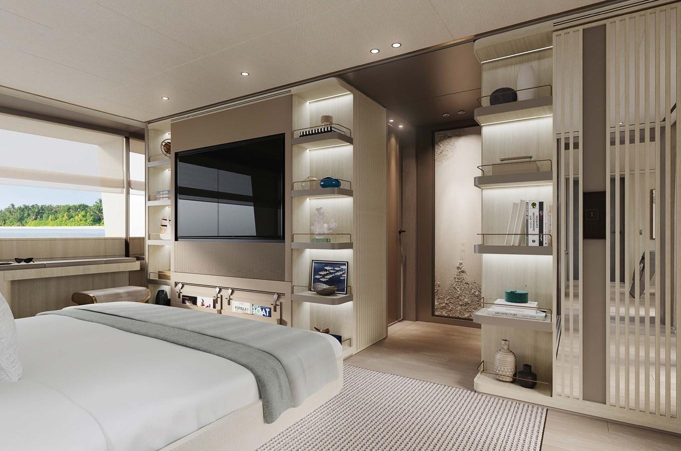 a room with a bed and a tv aboard PROJECT SECRET Yacht for Sale