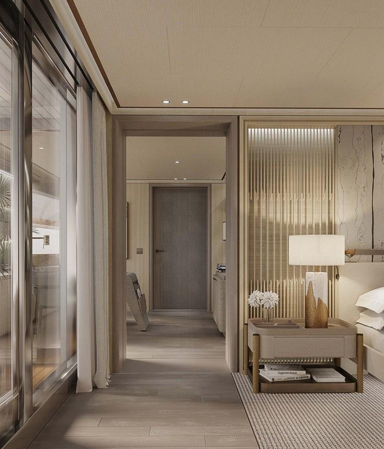 a room with a mirror and a bed aboard PROJECT SECRET Yacht for Sale