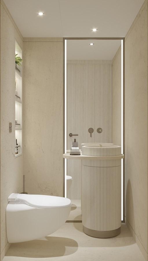 a bathroom with a glass shower aboard PROJECT SECRET Yacht for Sale