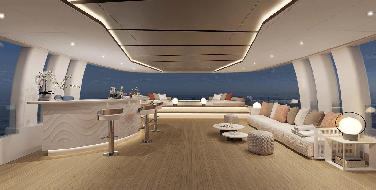 a large living room with a large window aboard PROJECT SECRET Yacht for Sale