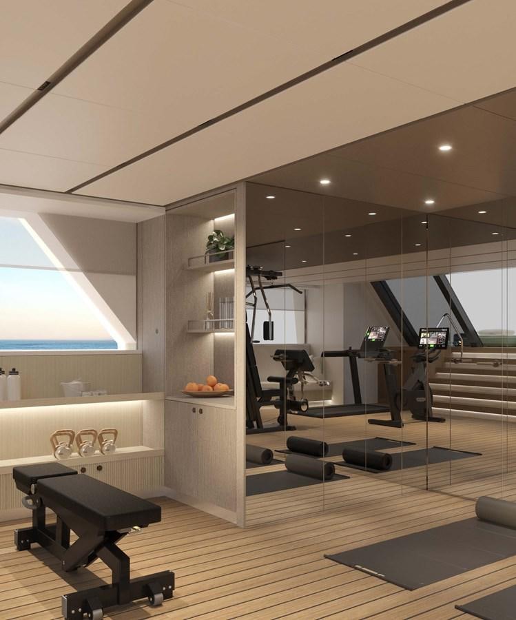 a room with a table and chairs aboard PROJECT SECRET Yacht for Sale
