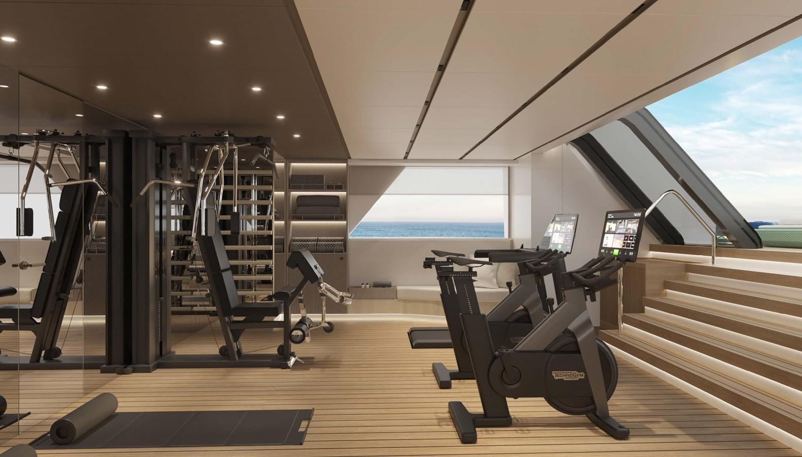 a room with treadmills aboard PROJECT SECRET Yacht for Sale
