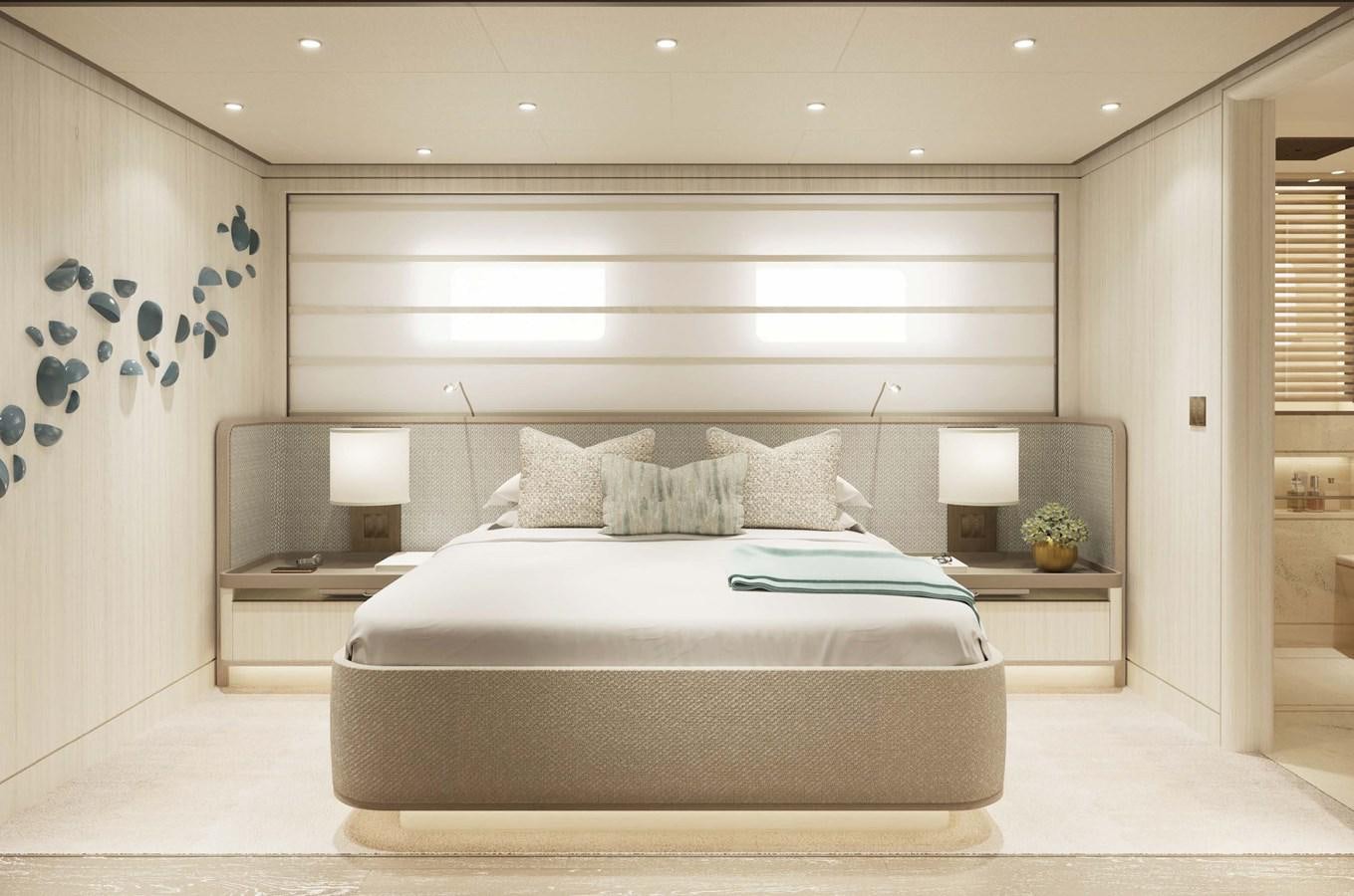 a bed in a room aboard PROJECT SECRET Yacht for Sale