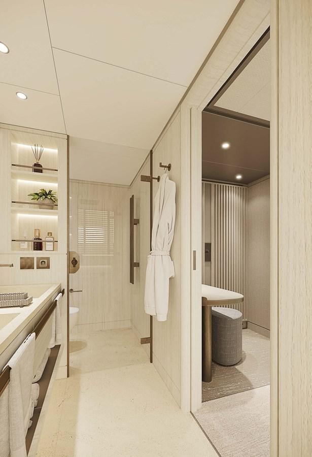 a bathroom with a sink and a mirror aboard PROJECT SECRET Yacht for Sale