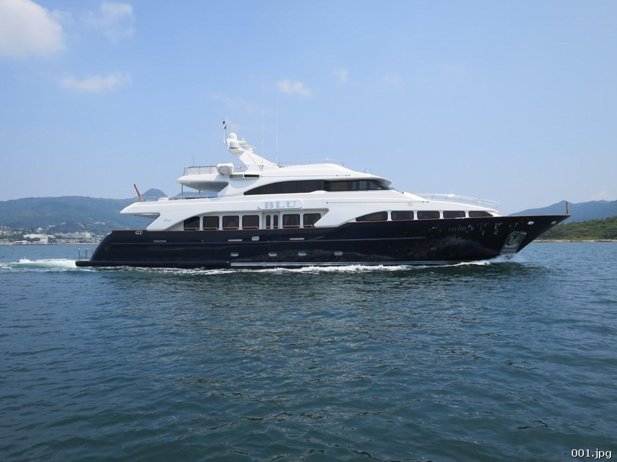 a large boat on the water aboard BLU Yacht for Sale