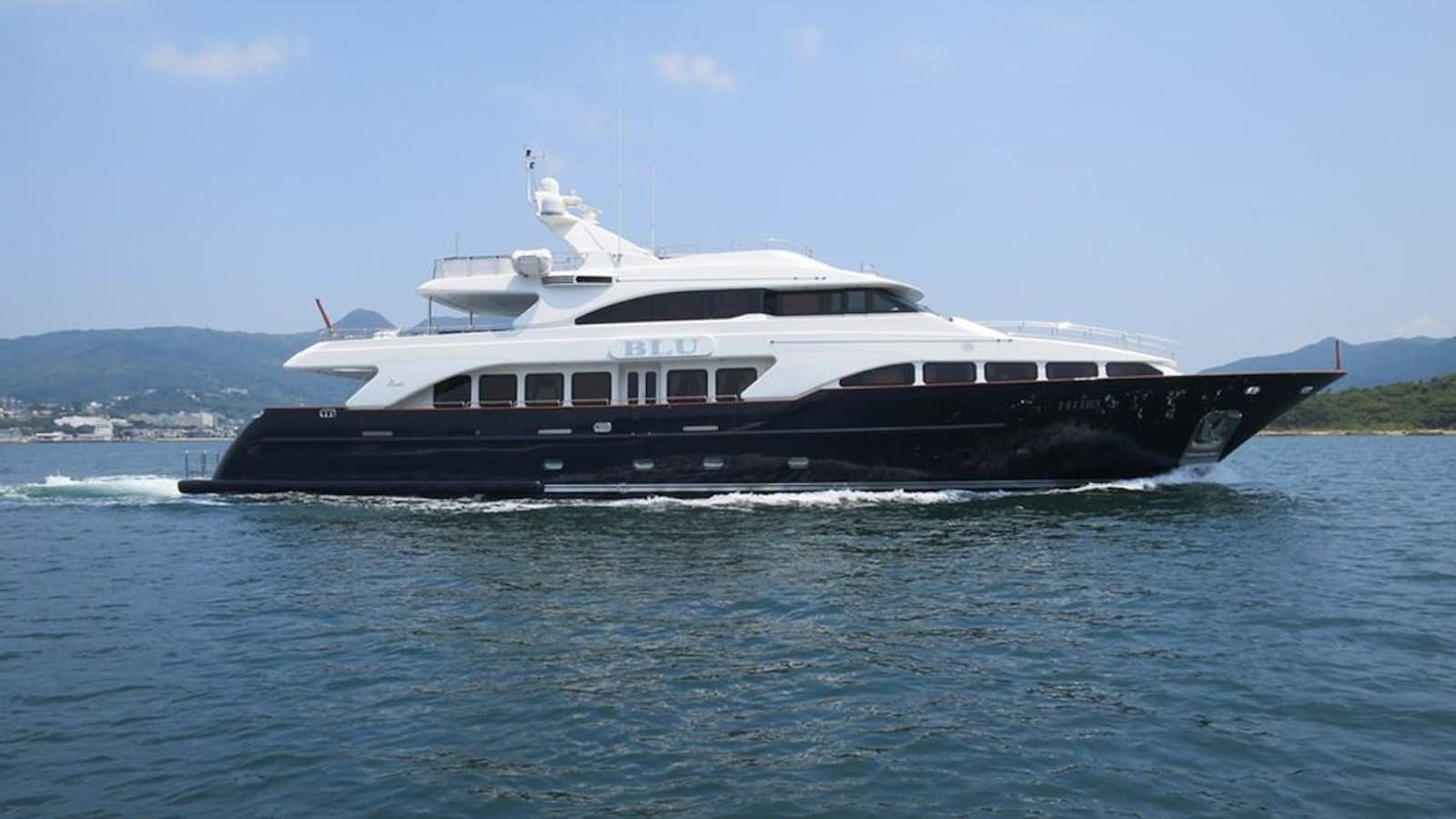 a large boat on the water aboard BLU Yacht for Sale