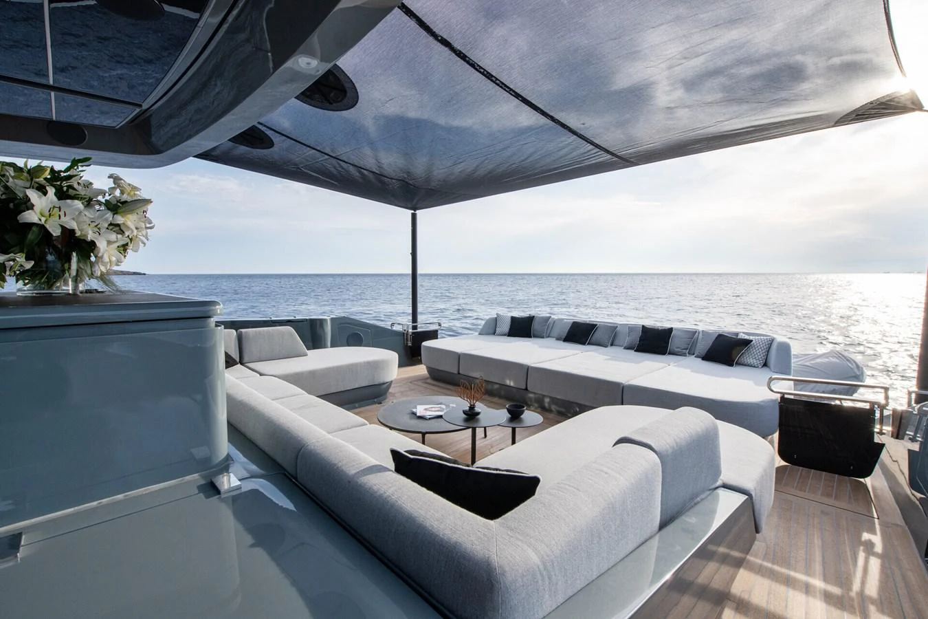a room with a couch and a table aboard MARTITA Yacht for Sale