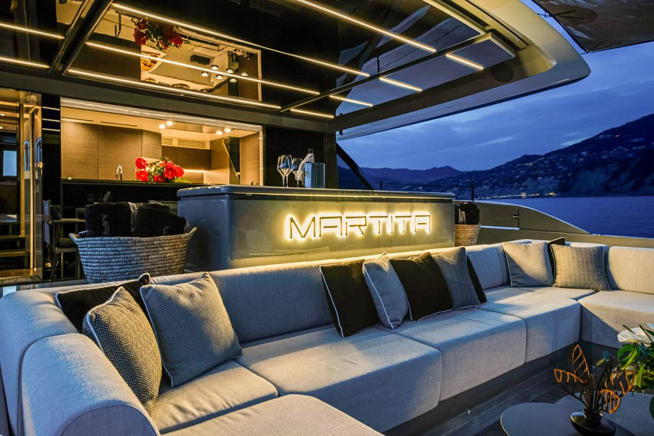 a couch on a boat aboard MARTITA Yacht for Sale