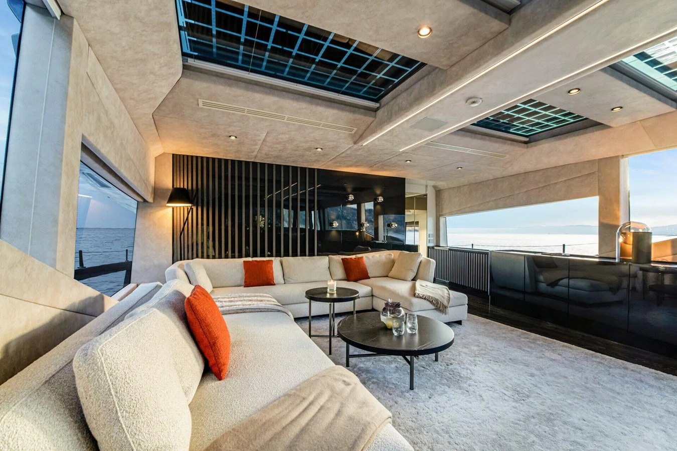 a modern looking living room aboard MARTITA Yacht for Sale