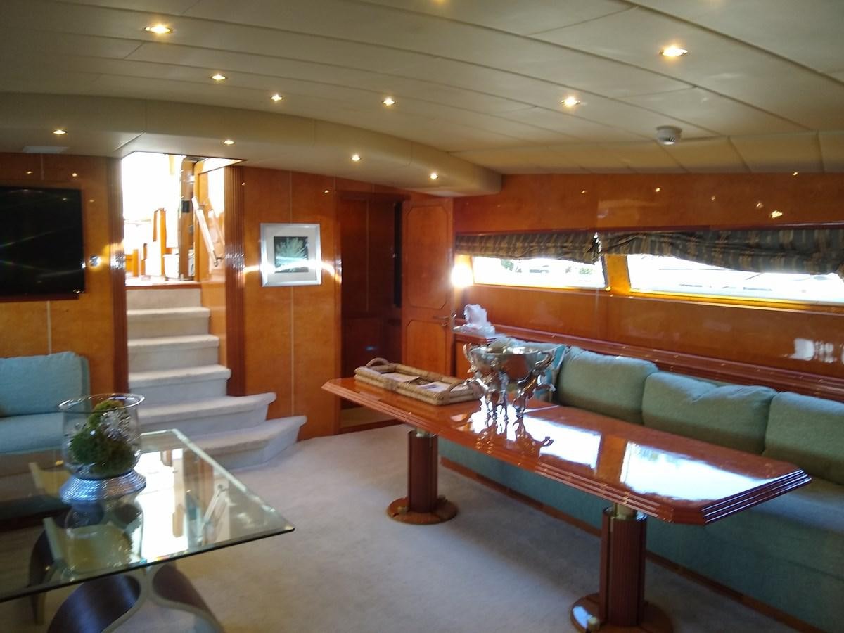 a living room with a couch and a table aboard ALCHEMIST Yacht for Sale
