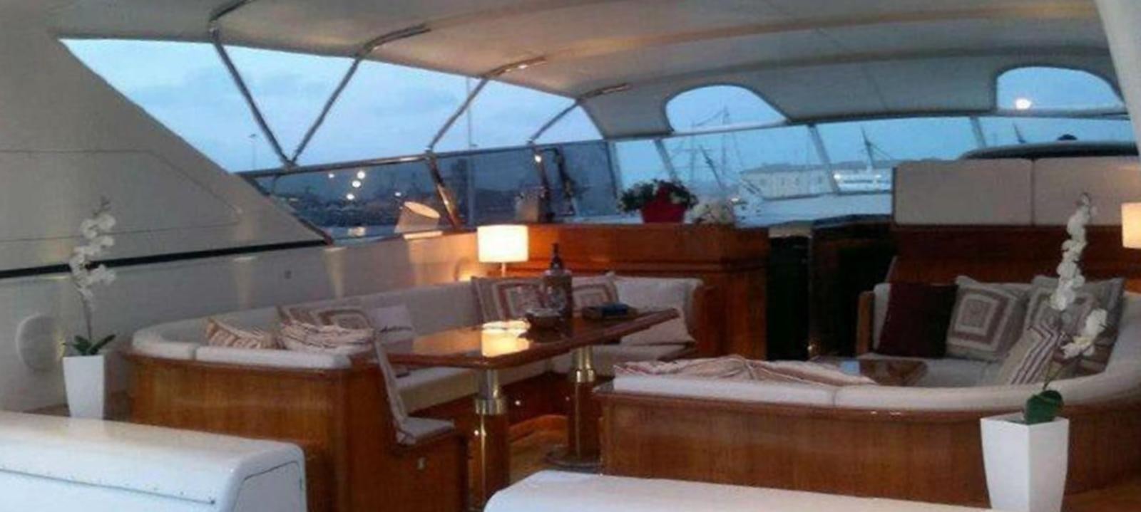 a room with tables and chairs aboard VARUNA Yacht for Sale