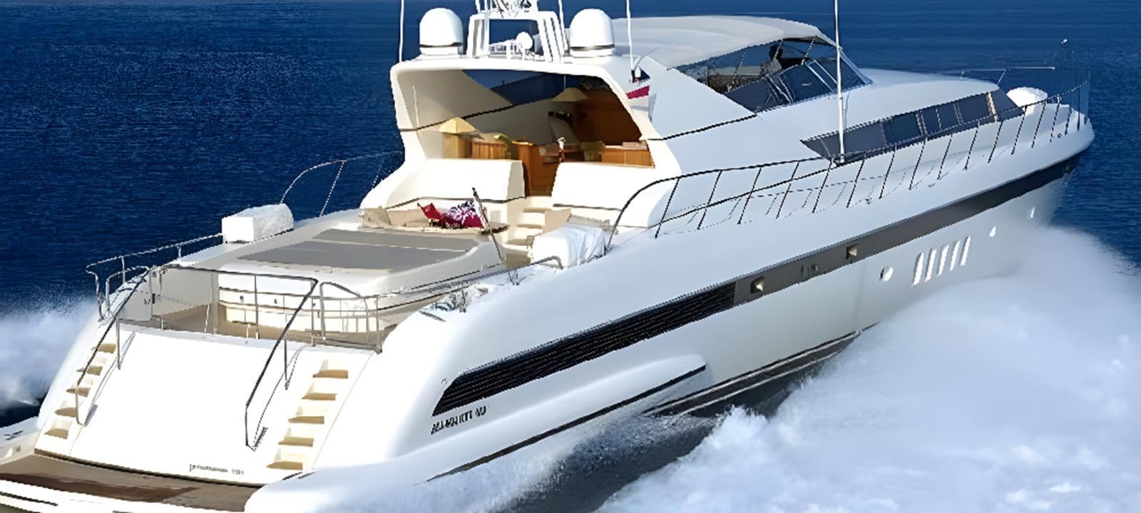 a white yacht on the water aboard VARUNA Yacht for Sale