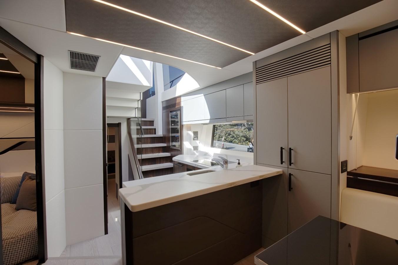 a kitchen with a countertop aboard HIDE OUT Yacht for Sale