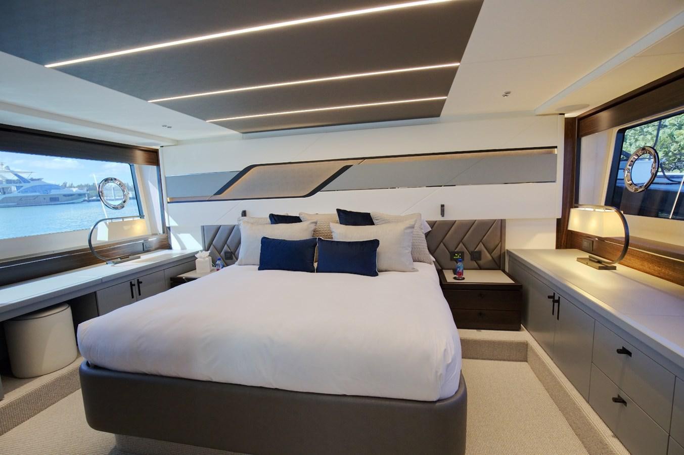 a bedroom with a large bed aboard HIDE OUT Yacht for Sale