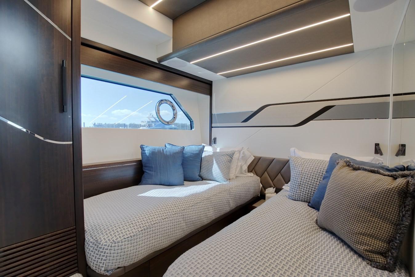 a bed with pillows aboard HIDE OUT Yacht for Sale