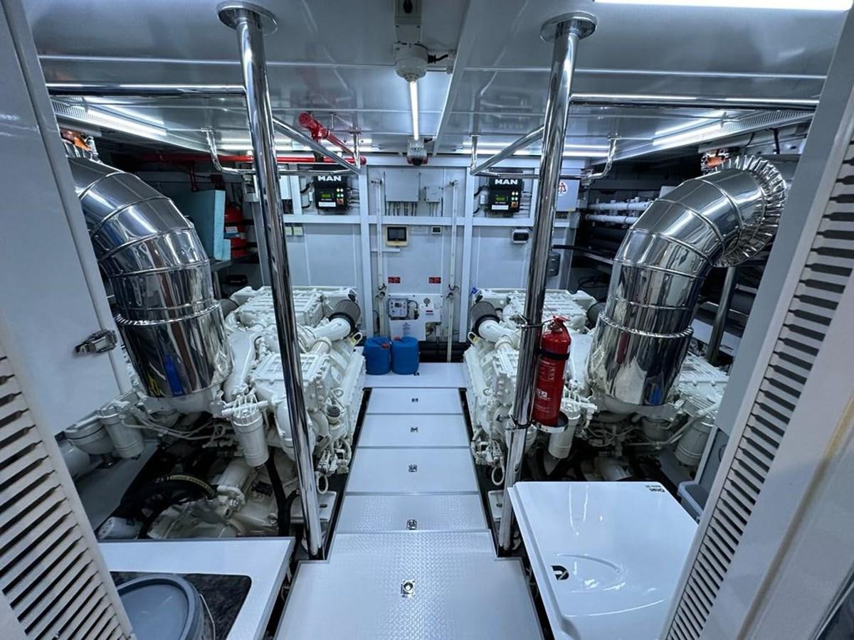 a room with white pipes aboard BLACK SOIL Yacht for Sale