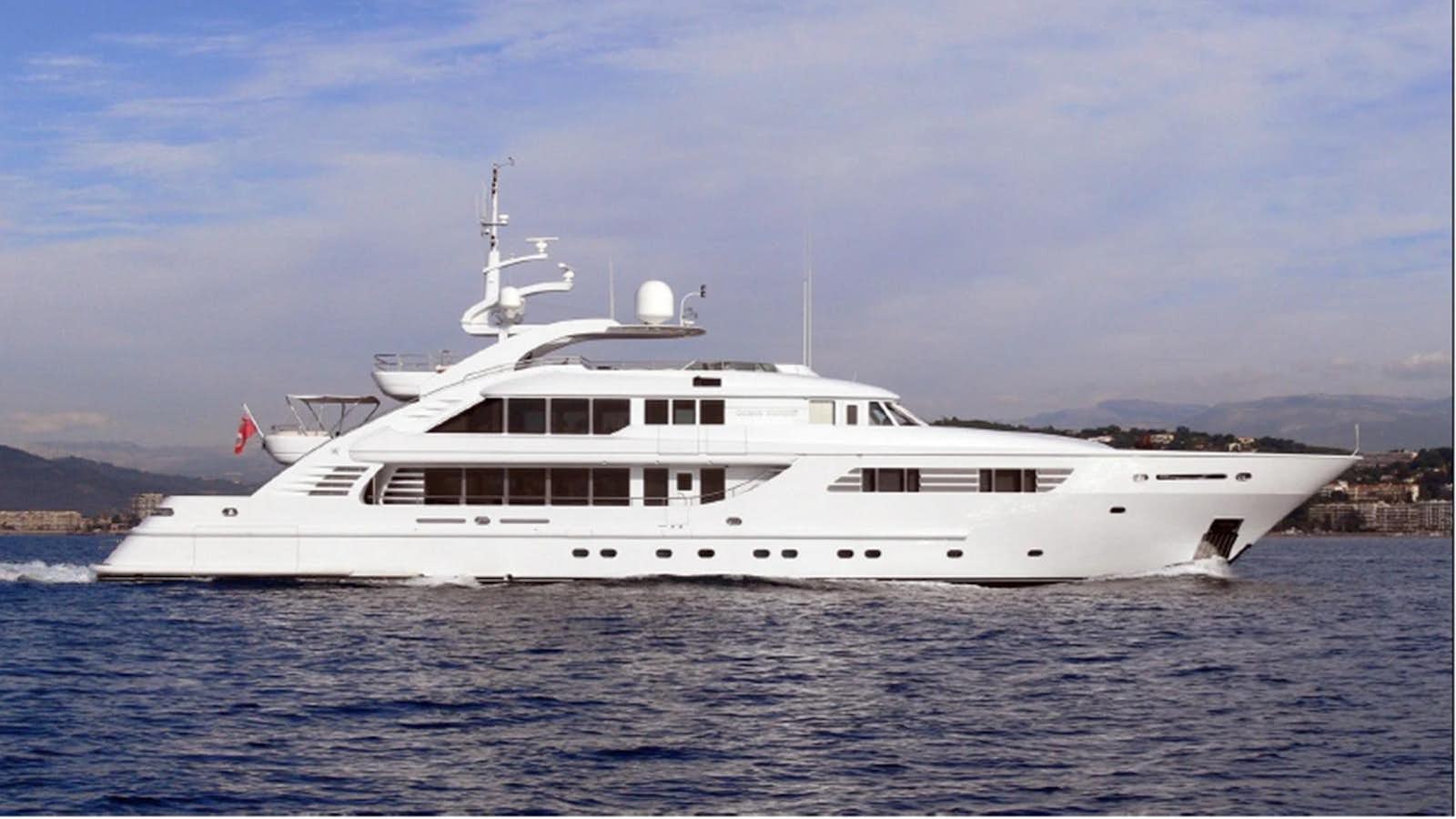 a white yacht in the water aboard HAPPY DAYS Yacht for Sale