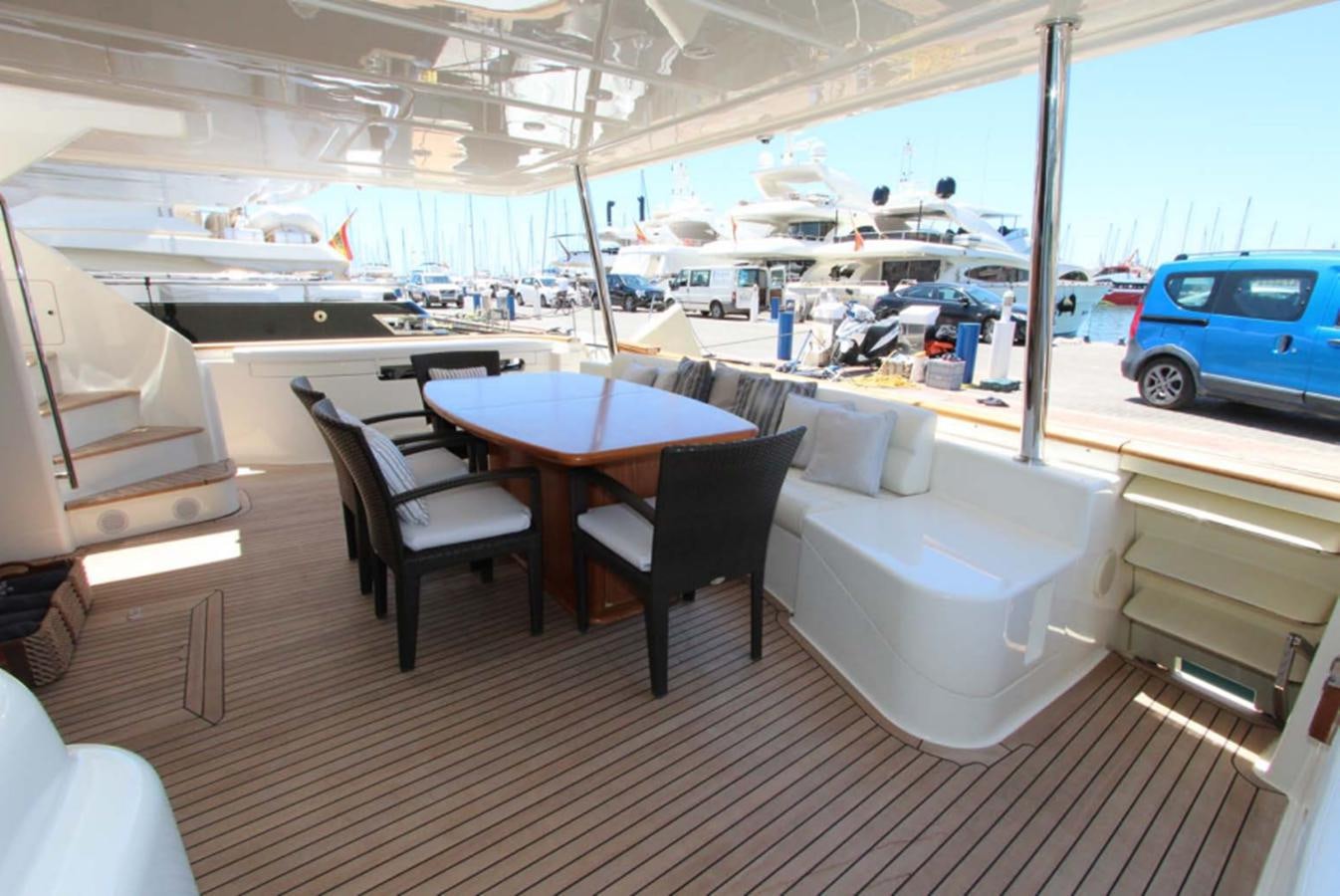 a table and chairs on a deck aboard ALL WE NEED FOR TODAY Yacht for Sale