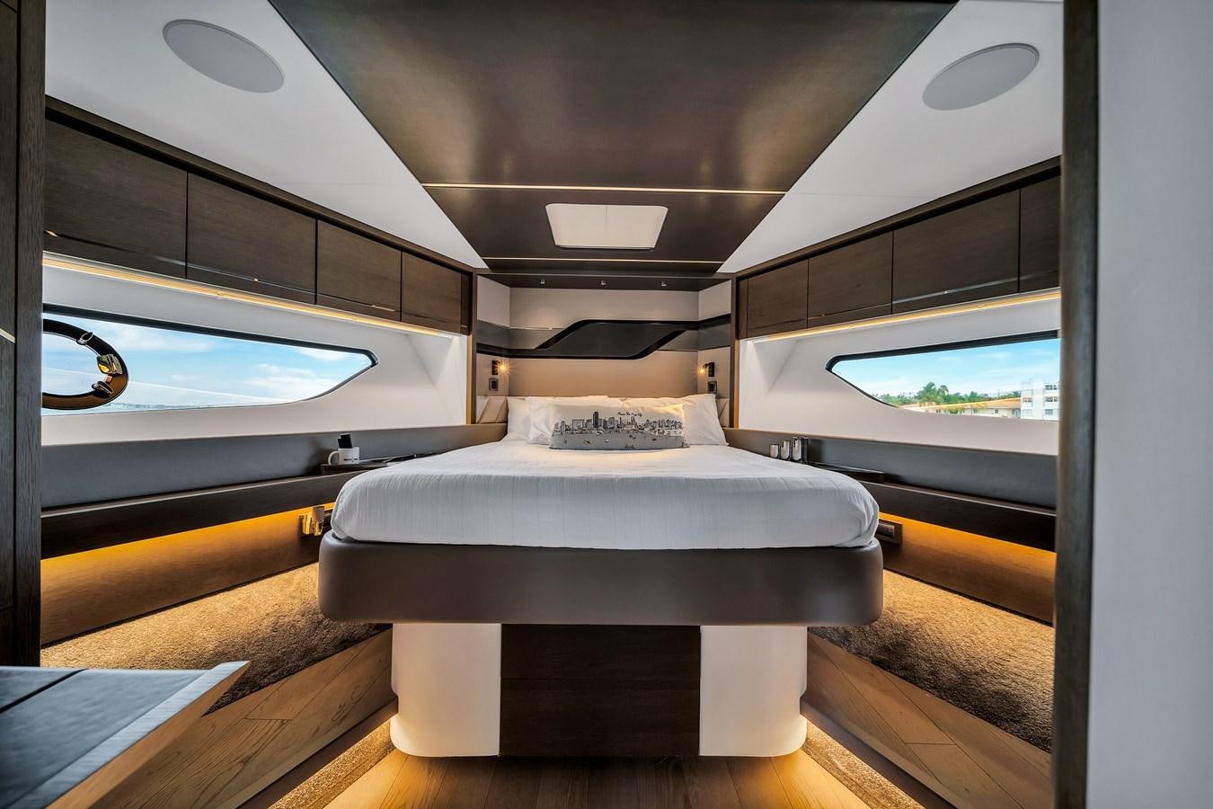a bed in a room aboard BELLOW DECK Yacht for Sale