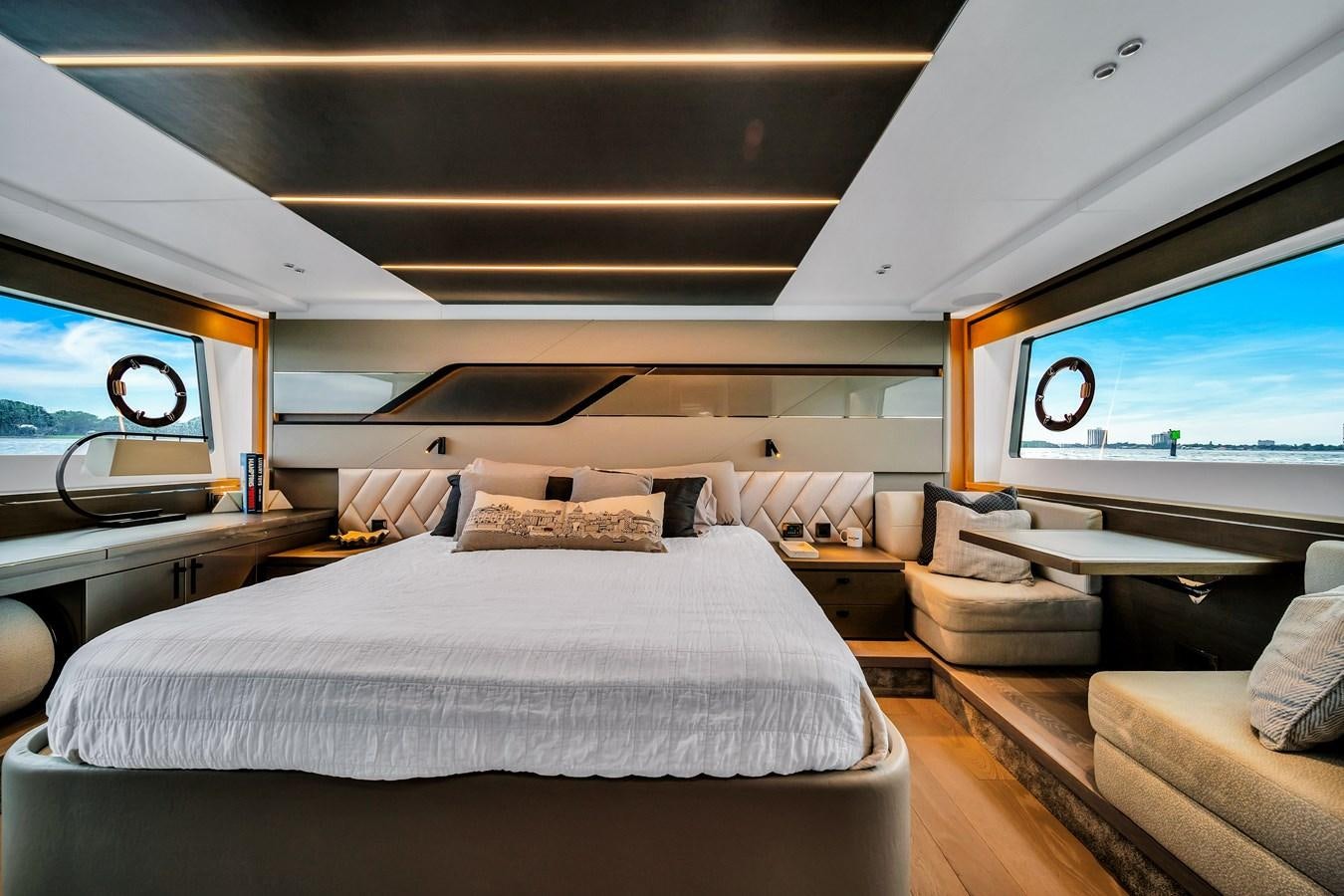 a room with a bed and a window aboard BELLOW DECK Yacht for Sale