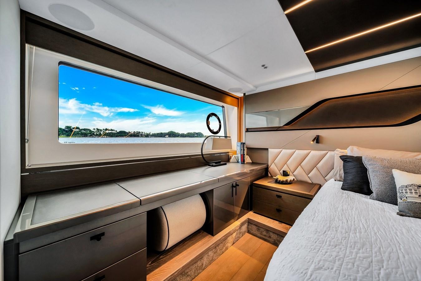a room with a large screen aboard BELLOW DECK Yacht for Sale