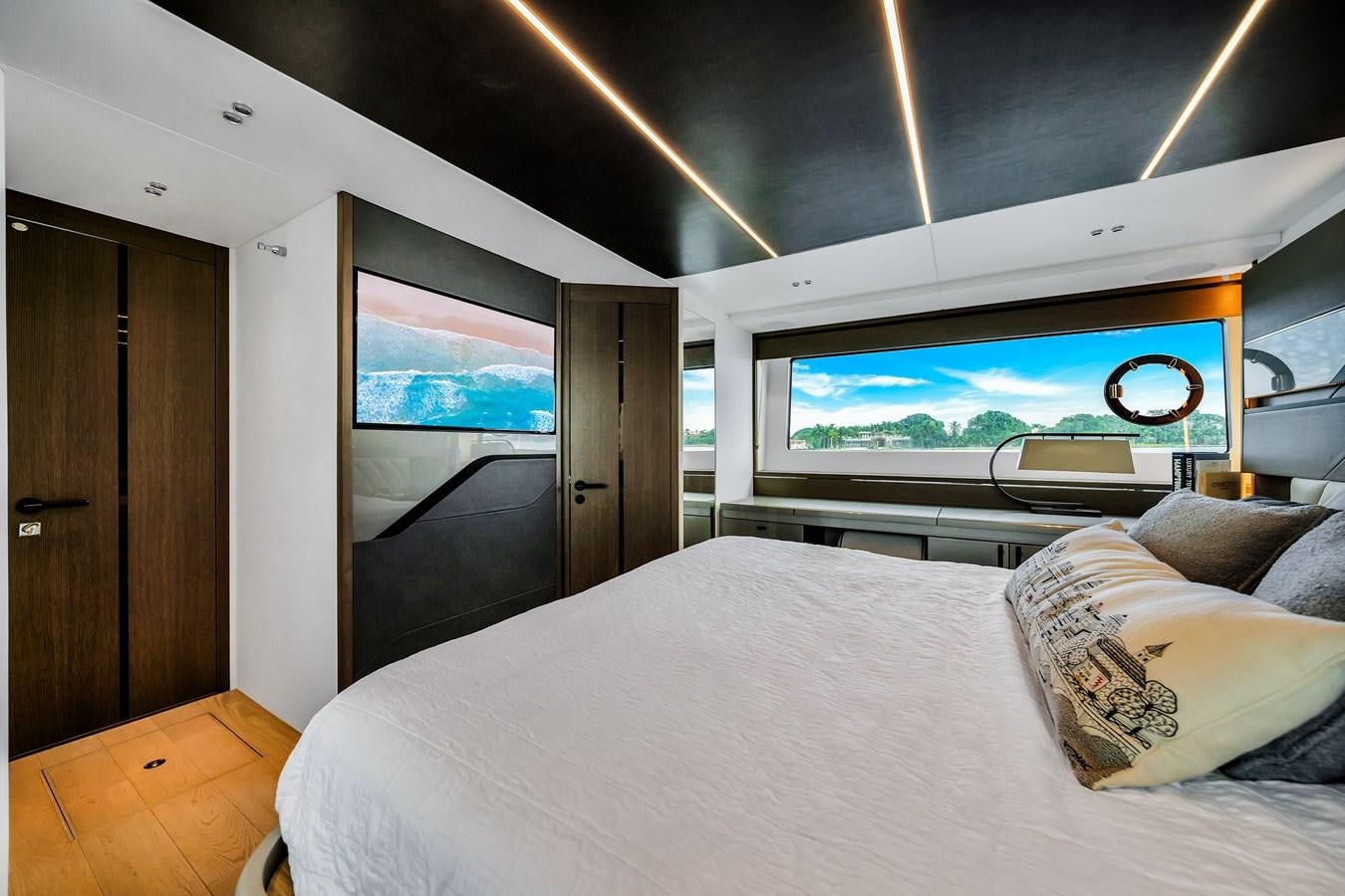 a bed in a room aboard BELLOW DECK Yacht for Sale