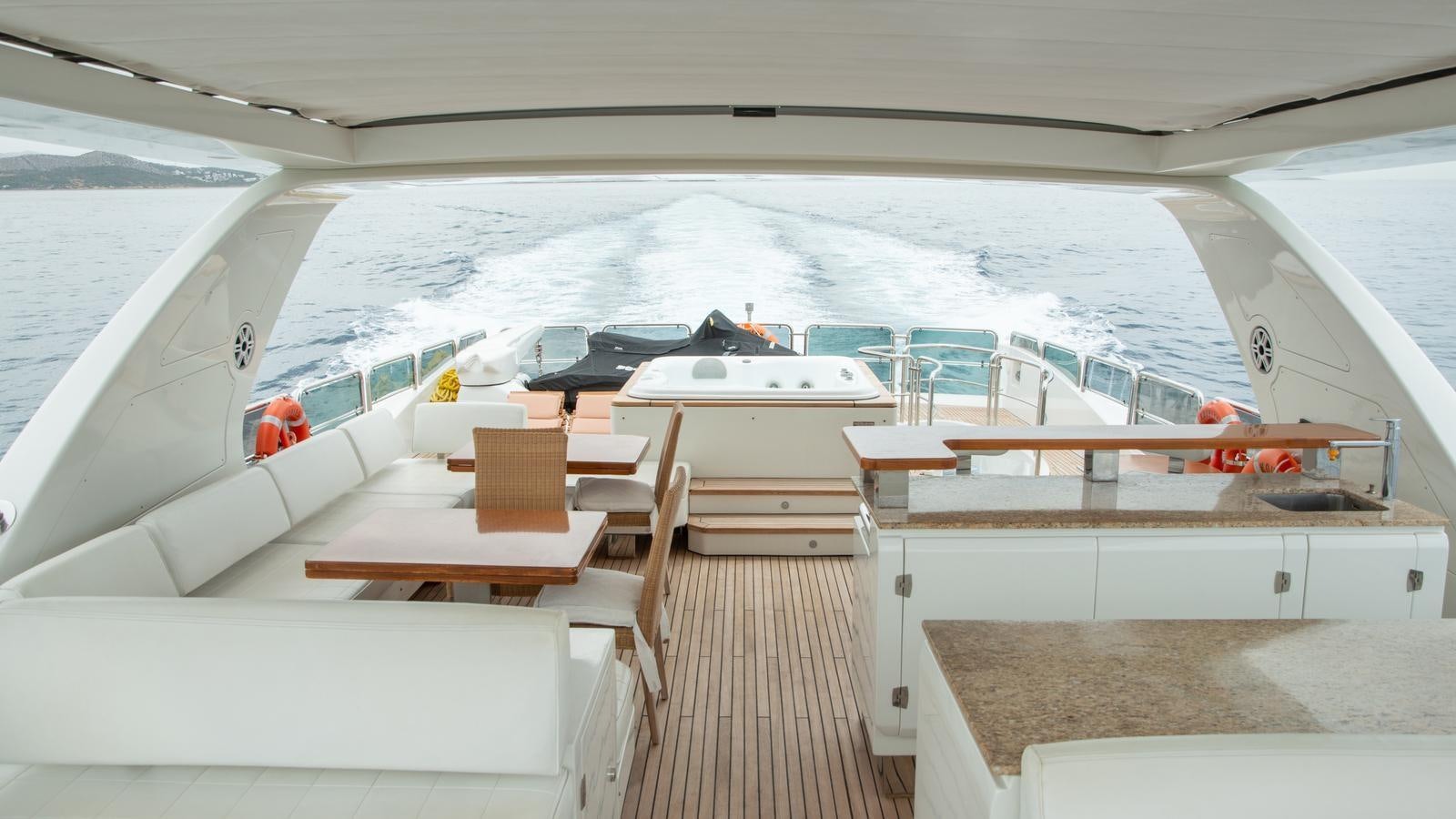 a boat with a deck and a bench on it aboard KOUKLES Yacht for Sale