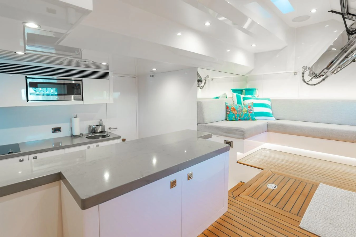 a kitchen with a large countertop aboard ONE MORE TIME Yacht for Sale