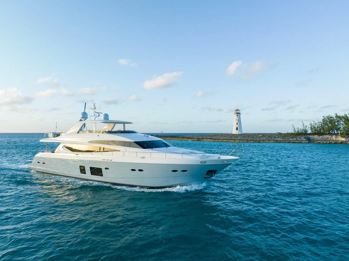 a white boat in the water aboard CURRENT $EA Yacht for Sale