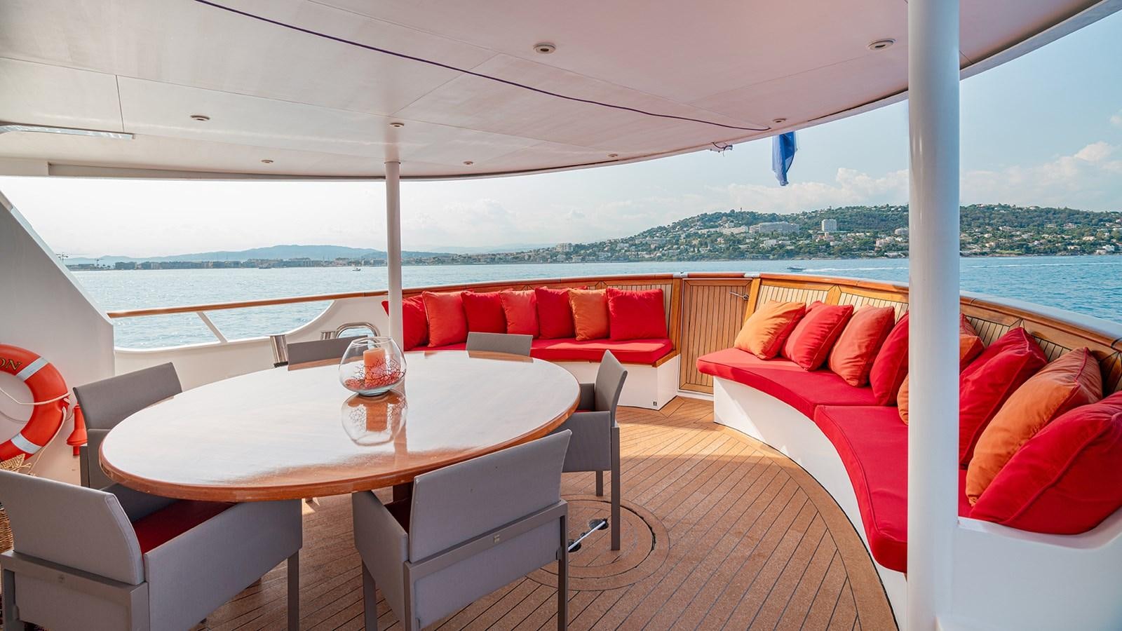 a table and chairs on a boat aboard SEA LION Yacht for Sale