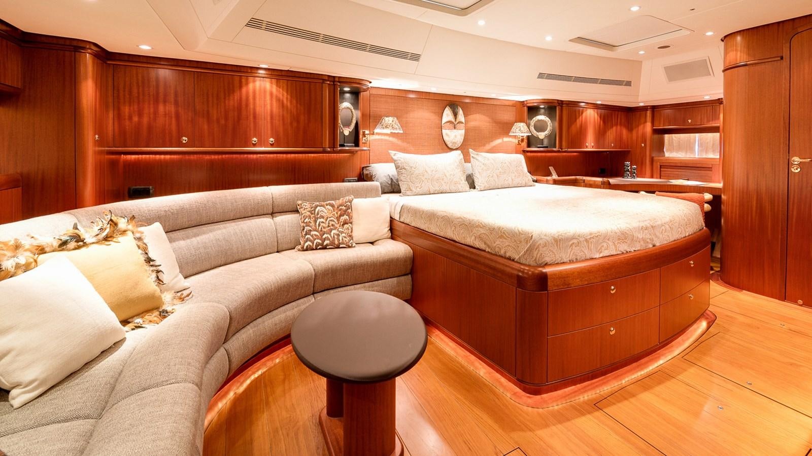 a bed in a room aboard GOOD TIMES Yacht for Sale