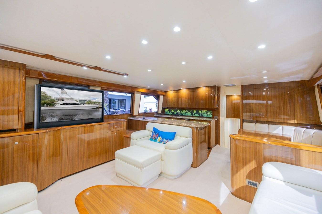 a large modern looking living room aboard STABILIZED Yacht for Sale