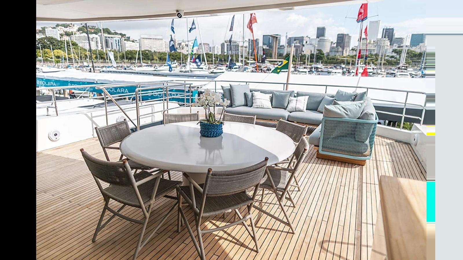 a table and chairs on a deck aboard 2024 INACE EXPLORA 115 Yacht for Sale