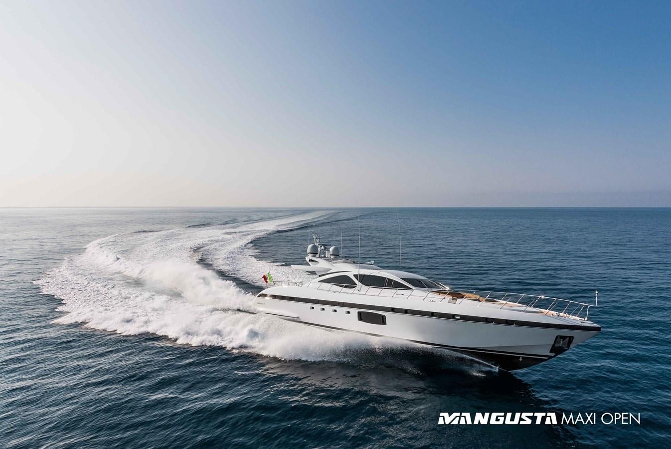a white yacht in the water aboard MANGUSTA MAXIOPEN 94#2 - MISS BUBBLES - CAREFULLY USED Yacht for Sale
