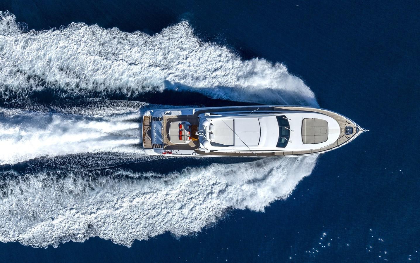a space ship above the clouds aboard CLAUDIA'S Yacht for Sale
