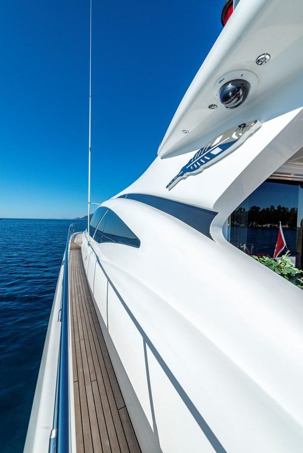 a white boat with a white stripe aboard CLAUDIA'S Yacht for Sale