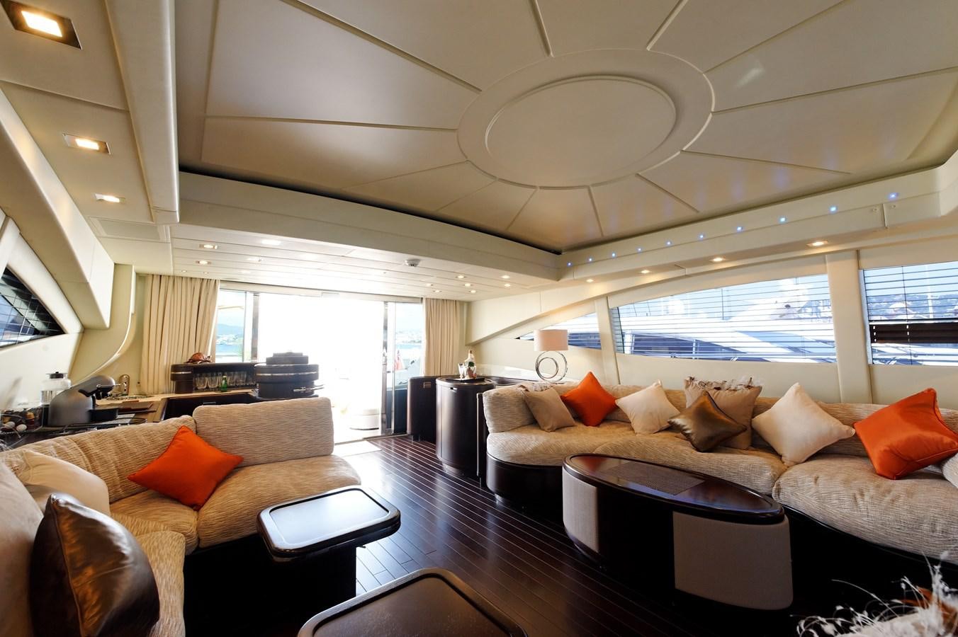 a living room with a large window aboard CLAUDIA'S Yacht for Sale
